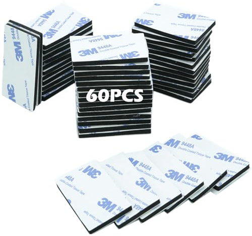 60 Pcs Double Sided Adhesive Pads,Heavy Duty Mounting Tape, 3mm thickness Pre-Cut Rectangle Foam Pads,Super-Sticky Black Strong Pads Rectangle Waterproof for Walls Picture, Home, Office (50mm x 30mm)