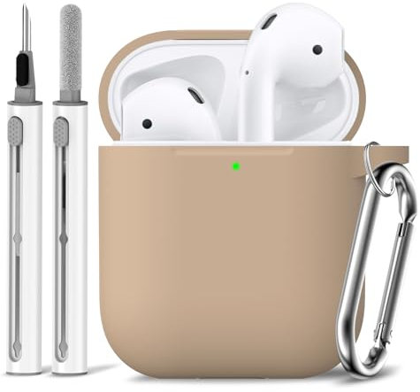 Inesore Compatible with Airpods Cases Cover, Soft Silicone Protective Case for Apple AirPods 2nd/3st Generation Charging Case with Keychain and Cleaner Pen, for Women Men-Dune