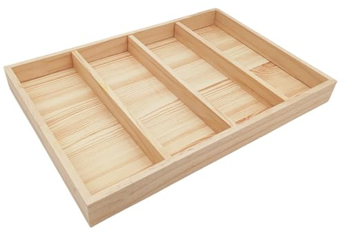 Anktily Unfinished Wooden Storage Divider Box, Showcase Display Box with 4 Compartments, Socks Organizer, Underwear Storage Case, Wood Display Tray for Jewellery, Collectibles
