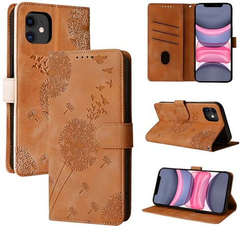 Rostsant Handyhülle für iPhone 11 Löwenzahn Braun | PU Leder Flip Case Brieftasche Tasche Hülle Magnetisch Handyhülle für iPhone 11