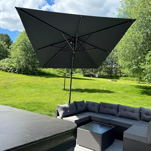 PURPLE LEAF Grand Parasol Déporté 3 x 2 m Rectangulaire Gris avec Pied | Socle à lester, Inclinaison bidirectionnelle, Rotation à 360°, 5 niveaux d’inclinaison, Toile teint en fil 240g/m², Balcon
