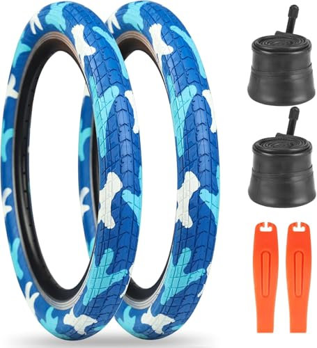 ZUKKA 2 paquetes de 20 x 2,125 neumáticos de bicicleta 54 – 406 (20 x 2,125) BMX neumáticos de bicicleta niños azul Camo 20 neumáticos de bicicleta plegables aptos para bicicletas BMX niños