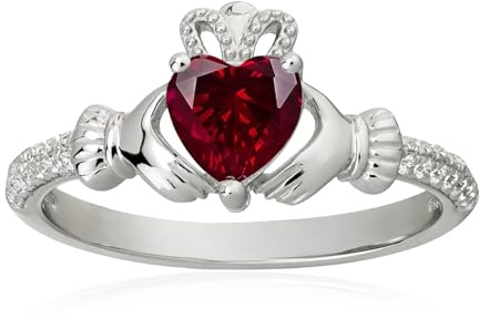 Herzförmiger Geburtsstein Claddagh-Ring aus 925 Sterling Silber – 6MM herzförmiger Geburtsstein-Ring, Irischer Schmuck, Glücksbringer für Damen, Größe 6-9