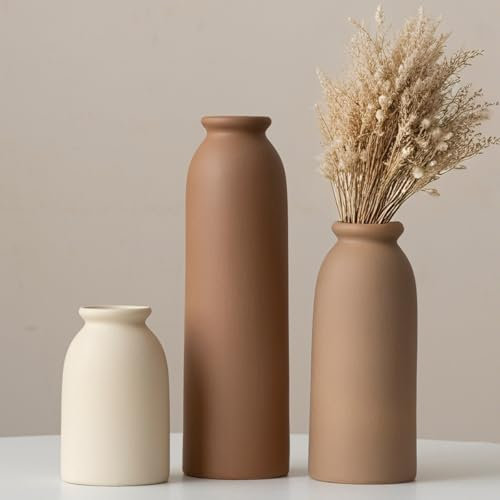 26.6 cm, Keramik Vasen Set 3er, Kleine Blumenvasen für Dekor, Orange, Gelb, Weiß (Earth Tone L)
