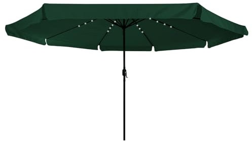 vidaXL Garten-Sonnenschirm Grün 395 x 395 x 245 cm Polyester, Moderner Garten-Sonnenschirm, runde verstellbare Markise, Außen-Überdachung mit LED, UV-beständig, klappbar für die Terrasse
