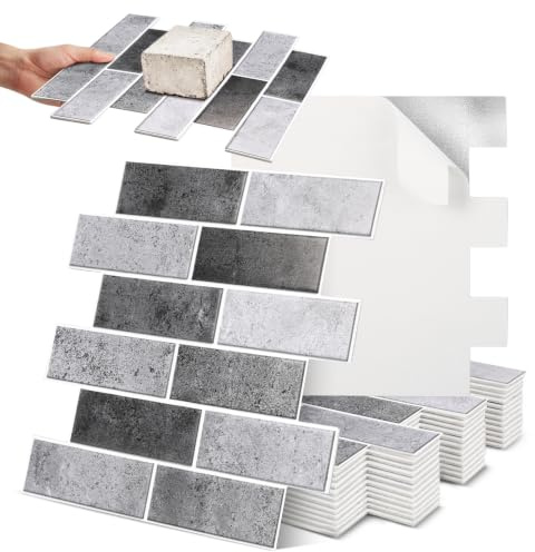 Lot de 10 autocollants pour carrelage 3D - Pour salon, chambre à coucher, cuisine, salle de bain (Gris)