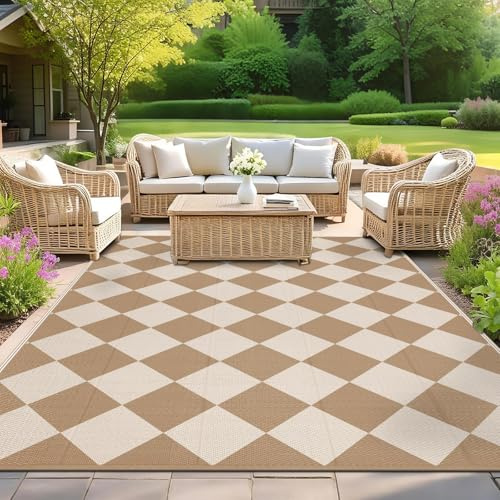 SHACOS Grande Tappeto all'Aperto 150x240 cm Impermeabile Riso Marrone Reversibile AntiUV Rivestito Patio Pieghevole per Campeggio, Cortile, Balcone
