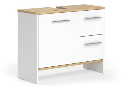 Vicco Waschbeckenunterschrank Karli, Weiß/Goldkraft Eiche, 70.2 x 57 cm | mit 2 Schubladen und 1 Tür, zur Montage unter handelsüblichen Waschbecken geeignet