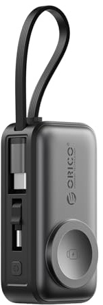 ORICO Mini Power Bank, 20W PD Fast Charging with USB C Cable, 5000mAh Small Power Bank for Apple Watch, iPhone 17/16/15/14, Samsung S23 Series, Note20 Series, iPad, AirPods, and More, Black