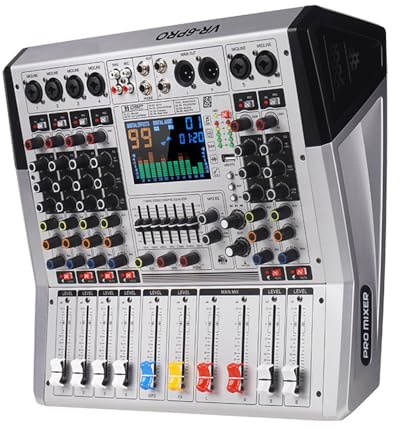 Yamnweo VR-6 PRO Mixer Audio - Amplificatore ad Alta Potenza da 550W x 2, 99 Effetti DSP, Console DJ Audio Bluetooth, Display a Grande Schermo Spettro, Tuner DJ con Riduzione Intelligente del Rumore