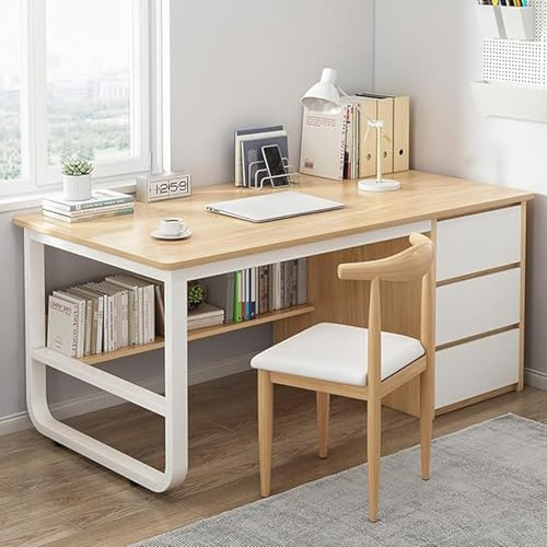 Escritorio De Ordenador Escritorio De Computadora con Compartimentos Y 3 Cajones Estación De Trabajo para Oficina En Casa Escritorio Elegante Y Funcional A,100CM