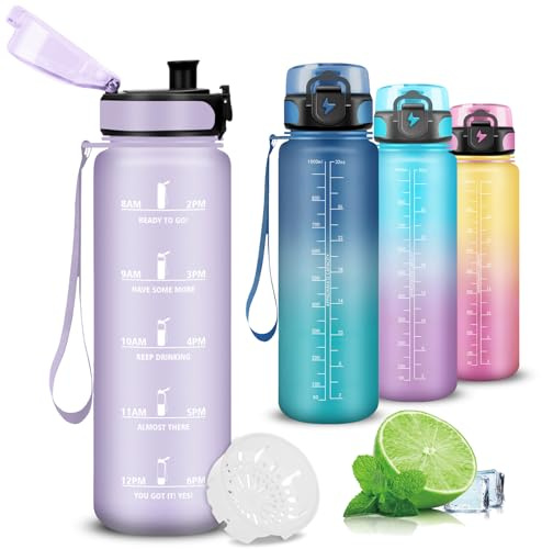 Mujigaga Borraccia, Borraccia 1 Litro, Senza Perdite, Borraccie Trekking, con Filtro, Borraccie Palestra, Facile da Pulire, Borracce per Sport, Ciclismo, Trekking, Outdoor, Triathlon