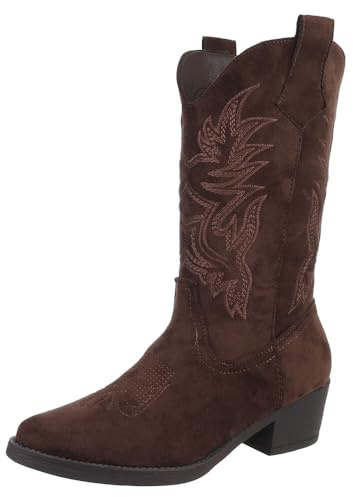 Ital Design Damen Stiefel mit Reißverschluss und Blockabsatz, spitze Form, Dunkelbraun, Gr. 38