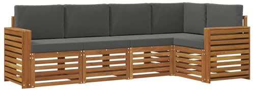 vidaXL Sofasets mit Kissen, 5-teilig, Natur und Anthrazit, rechteckiges Sofaset für Garten und Terrasse, Terrassenmöbel, moderne Sitze aus Akazienholz, langlebige Lounge