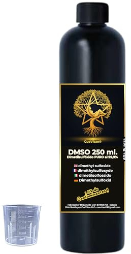 CueVitae DMSO 250 ml | Dimethylsulfoxid Maximale Reinheit 99,9 | europäische Qualität | Verpackung: HDPE mit Sicherheitsverschluss, Tropfer und Geschenkdosierbecher | Verordnung (EU) Nr. 1272/2008 |