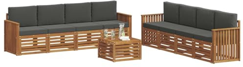 vidaXL Sofagarnituren 9 pcs Natur und Anthrazit Massivholz Akazie, Garten, modernes, langlebiges Outdoor-Sofa, Eckmöbel für Terrasse und Lounge, gemütliche Sitzgruppe