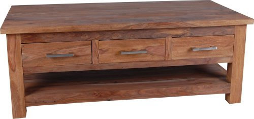 MiaMöbel Wohnzimmertisch Thali - Aus Massivholz (Sheesham) - HBT: 45x120x60 cm - Sofatisch mit 3 Schubladen und 1 Ablage