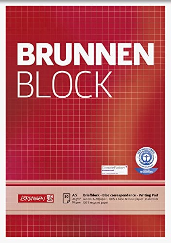 Brunnen 105241801 Recycling-Block für Schule und Büro DIN A5, 50 Blatt, kopfverleimt