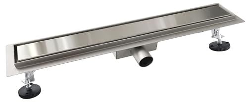 Aica Caniveau de Douche Italienne Acier Inoxydable 90 cm Siphon Sol D'évacuation le Modèle 2 en 1 à Carreler Drain de Douche Rectangulaire Extra Plat Argent