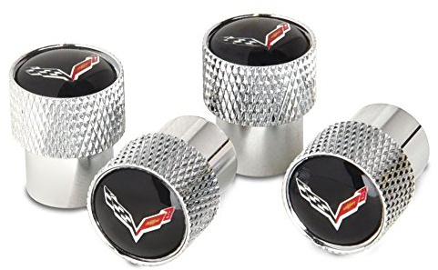 West Coast Corvette C7 Corvette gekreuzte Flaggen Logo Aluminium Ventilschaftkappen (gerändelt)
