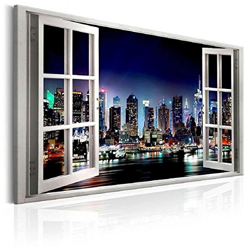 Visario bestpricepictures 120 x 80 cm Bild auf Leinwand Fenster Blick New York 5003-SCT deutsche Marke und Lager - Die Bilder/das Wandbild/der Kunstdruck ist fertig gerahmt.