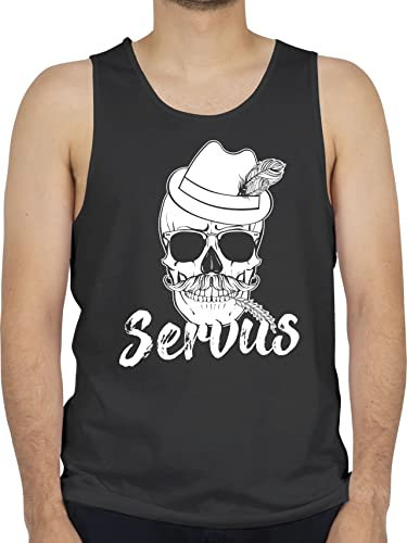 Tank Top Männer - Kompatibel mit Oktoberfest - Bayern Totenkopf Servus Weiss - XXL - Schwarz - bayrische Shirts Octoberfest achselshirt bayerischer Tanktop Tracht Shirt Herren Oktoberfest-
