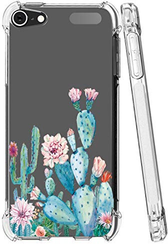Sidande Schutzhülle für iPod Touch 7, Touch 6 mit Blumen, stoßfest, klar, Blumenmuster, weich, flexibel, TPU, schlanke Handyhülle für iPod Touch 5/6/7. Generation, Kaktus