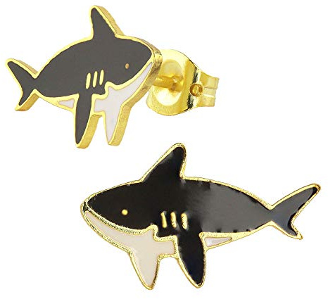 Monkimau Mädchen Ohrringe Hai Fisch Ohrstecker aus Messing 18k Gold plattiert