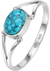 mantraroma Türkis Silberring Damen 925 – ovaler Edelstein Ring 5 x 7 mm, minimalistischer Ring modern Geschenkidee