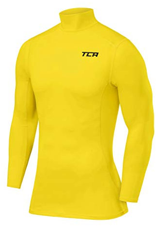 TCA Men Long Sleeve Compression Shirt, Athletic Workout Sports Undershirt Base Layer Top - Sonic Yellow, L