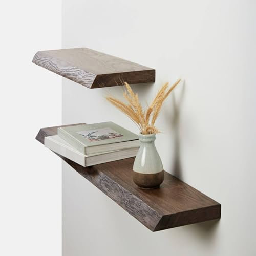 1 Original BestLoft® Wandregal Ruby mit Baumkante aus Eiche Wandboard Dunkel (130cm, Baumkante)