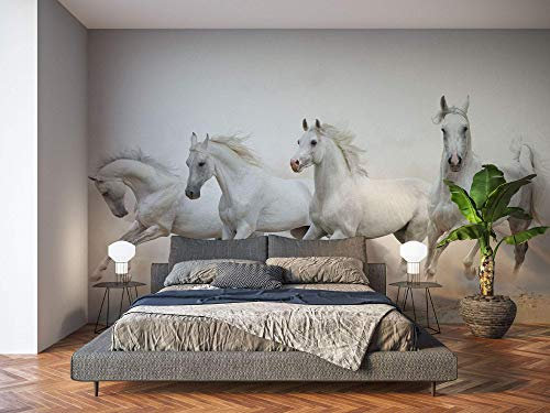 Oedim Fotomural Vinilo para Pared Caballos Blancos | Mural | Fotomural Vinilo Decorativo | 200 x 150 cm | Decoración comedores, Salones, Habitaciones
