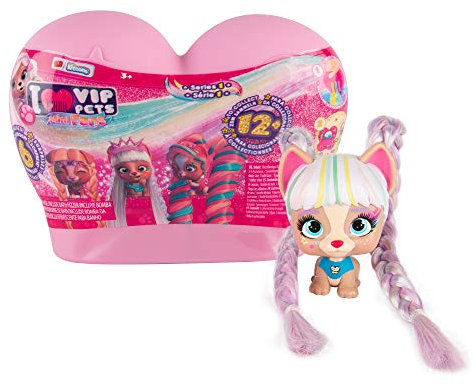 Vip Pets Mini Fans – Mini Überraschungs-Hundepuppe zum Sammeln mit extralangen, glitzernden Haaren & Kamm; Magisches Regenbogen-Wasser beim Entpacken, Puppenmodell nach Zufallsprinzip Bunt