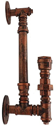 Vintage Wasserpfeife Wandlampe Scone Steampunk Industrial Eisen Rost Retro Home Bar Beleuchtungskörper (Rustikales Rot)