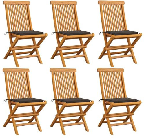 vidaXL 6X Teak Massiv Gartenstuhl mit Taupe Kissen Gartenstühle Klappstuhl Klappstühle Holzstuhl Gartenmöbel Stuhl Stühle Terrasse Balkon