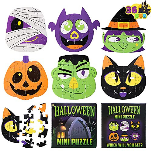 JOYIN 36 Pc Halloween Jigsaw Puzzle Set in Blind Boxes with 6 Characters, Paper Board Jigsaw Puzzle, Mystery Toy Surprise Box for Kids Party Favors, Trick or Treat Gift Exchange