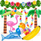Whaline Lot de 31 jouets de fête hawaïens gonflables avec flamants roses, palmiers, ballon, banane, dauphin, perroquet avec feuilles de palmier, la plage, la piscine
