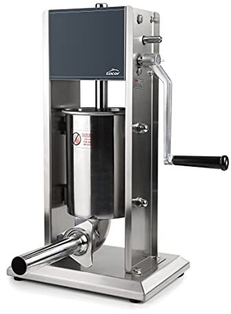 Lacor - 60257 - Embutidora Manual Profesional, Picadora de Carne, Máquina de hacer Embutido, Acero Inoxidable, Dos Velocidades, Contenedor Inclinable 90º, Incluye Boquillas, 7 L
