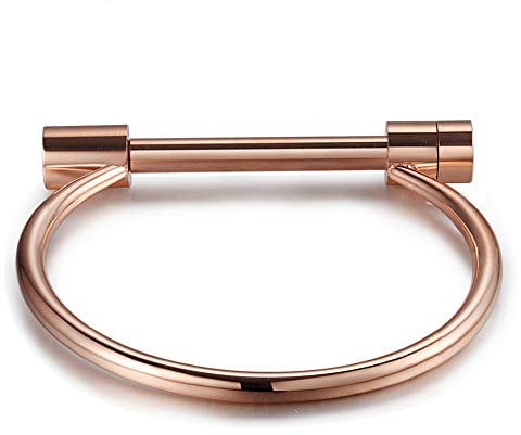 Cuff Bangle D Shape Bar Screw Shackle Horseshoe Bracelet Jewelry For Men Women Unisex (Rose Gold)