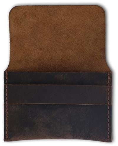 CestAntiQ, Visitenkartenetui aus Leder im Used-Look, schlankes Kreditkartenetui für Damen und Herren, Vintage-Stil, braunes Leder, kompakt, minimalistisch, Kartenorganizer für Tasche oder Geldbörse