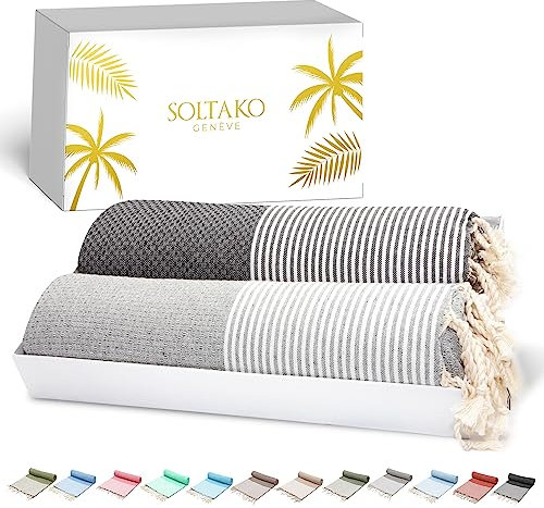 SOLTAKO Fouta Santorini Premium, 2er Set, Anthrazit/Grau, 100/200cm