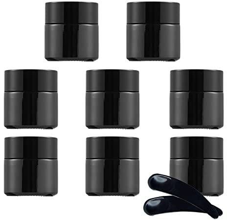 ZEOABSY 12 Pcs 10g Empty Black Glass Cosmetic Jars with Screw Lid, 10ml Face Cream Storage Containers Pots for Homemade Cream Gel Lip Balm Salve + 3X Spatula