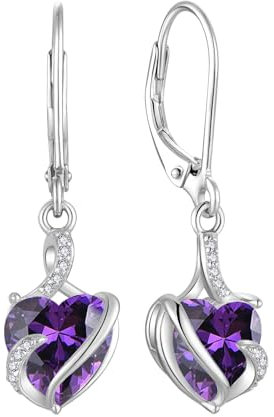 FJ Damen Ohrringe Februar Geburtsstein 925 Sterling Silber Hängend Amethyst Ohrringe Unendlichkeit Infinity Schmuck Geschenke für Damen Frauen Mutter Freundin Mama