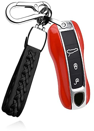 ontto Coque de clé de voiture en plastique pour Porsche Panamera 971 Cayenne Macan 911 718 Boxster Smart Key Case Porte-clés Accessoires Porte-clés Shell Key Bag Porte-clés Rouge