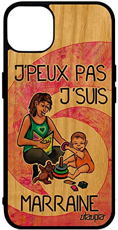 utaupia Coque Bois pour Apple iPhone 14 Silicone j'peux Pas j'suis Marraine Naissance Garcon Rose Portable Pas Cher Humour Telephone jpeux