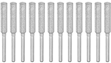 sourcing map 12pcs Diamond Coated Chainsaw Sharpener Bits 3/16 4.8mm Cylinder Head Electric Chain Saw Grinder