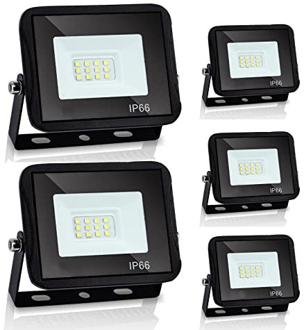 Herrselsam Led Strahler Außen 10W 5 Stücke Led Scheinwerfer 900LM Superhell Led Scheinwerfer 3000K Warmweiß Flutlicht Led Außen IP66 Wasserdicht Aussenstrahler für Garten,Garage