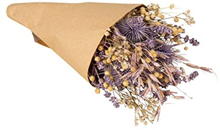 Rayher Trockenblumen-Strauß mit Papiermanschette, flieder, 28 cm, Strauß Trockenblumen, echte getrocknete Blumen, Trockenblumen Deko, 85490308