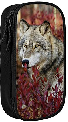 LOUJIN Federmäppchen mit Wolf im Rotwald-Druck, großes Fassungsvermögen, Oxford-Stoff, Federmäppchen, Doppelreißverschluss, großes Federmäppchen, farbe, 5.0cm*10.5cm*20.5cm, Federmäppchen