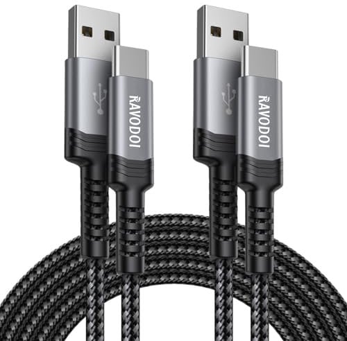 RAVODOI USB C Cable 3M 2Pack,USB Type Fast Charge Charger Nylon Braided to Charging Samsung Galaxy S20 S21 Plus S22 Ultra S10 S9 A21 A51 A71,Note 20 10,PS5,Switch,Huawei P40, Grey